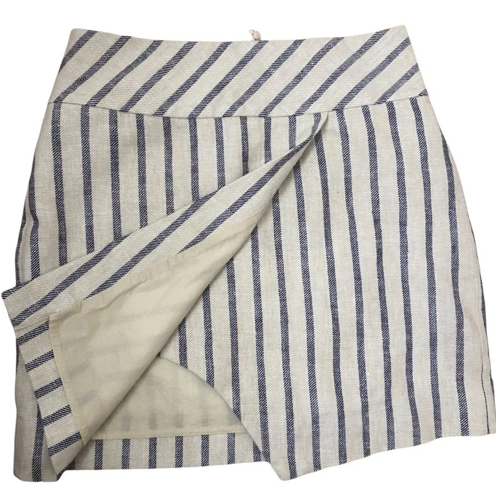 J Crew Linen Striped Crossover Cream Blue Skirt